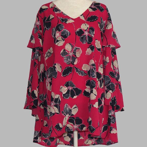 Lane Bryant Women's V-Neck Long Sleeve Pink Flowered Pullover Blouse Size 22-24 - Picture 2 of 6